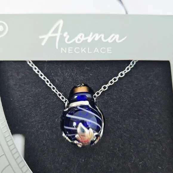 Earthbound Trading Co Aroma Oil Necklace Calm Glass Diffuser Pendant 19" Chain - Picture 2 of 7